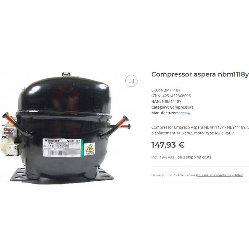 Compresseur EMBRACO NBM118Y 10 Compresseur EMBRACO ASPERA NBM118Y prix