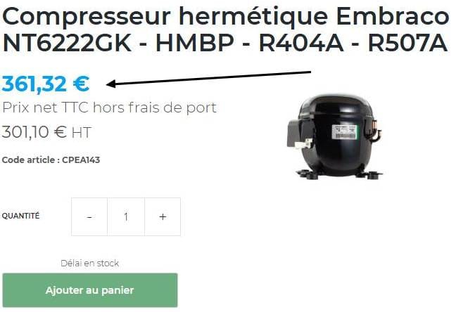Compresseur EMBRACO NT6222GK 8 Compresseur EMBRACO ASPERA NT6222GK prix