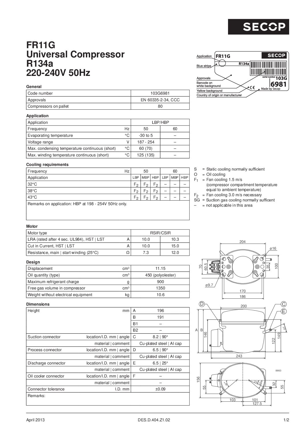 Compresseur SECOP FR11G – Image 4