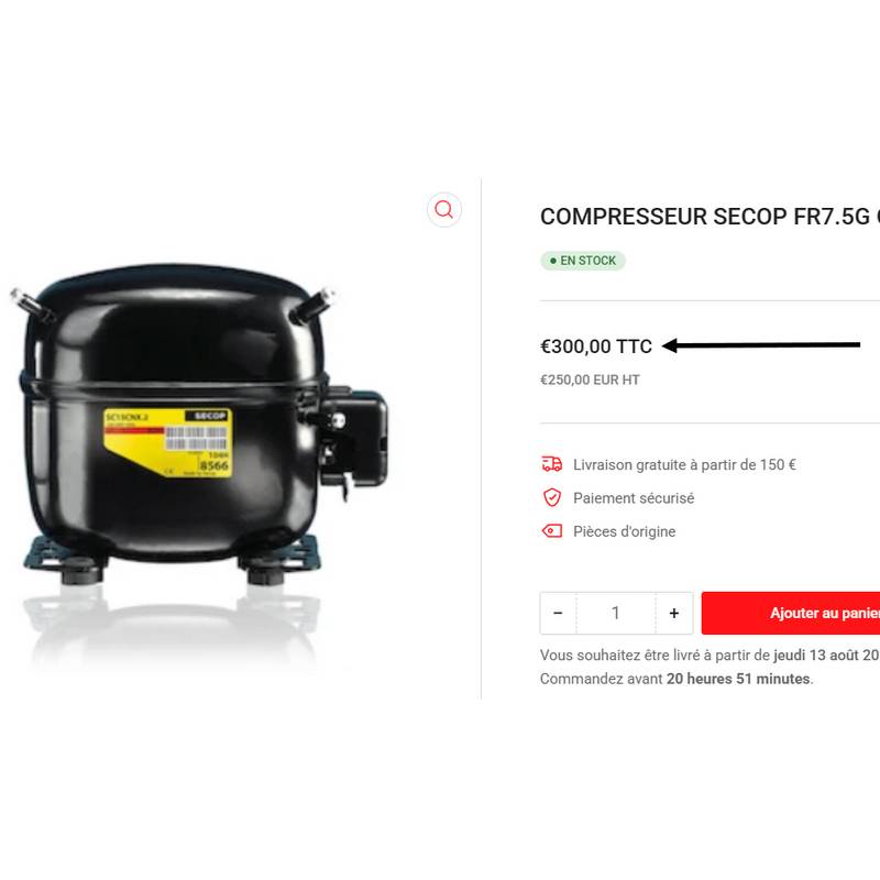 Compresseur SECOP FR7.5G 9 Compresseur SECOP FR7,5G prix