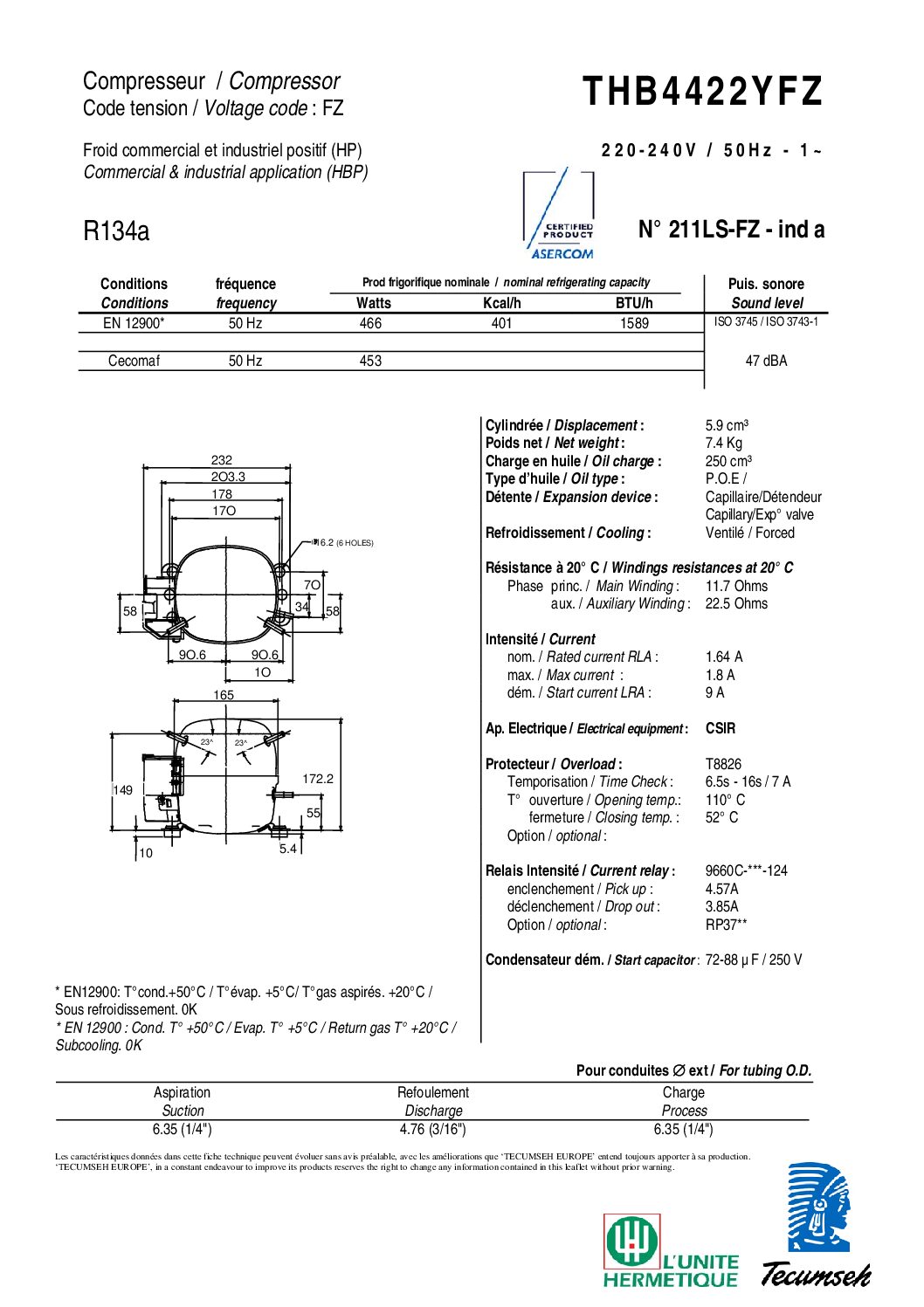 Compresseur TECUMSEH THB4422YFZ – Image 4