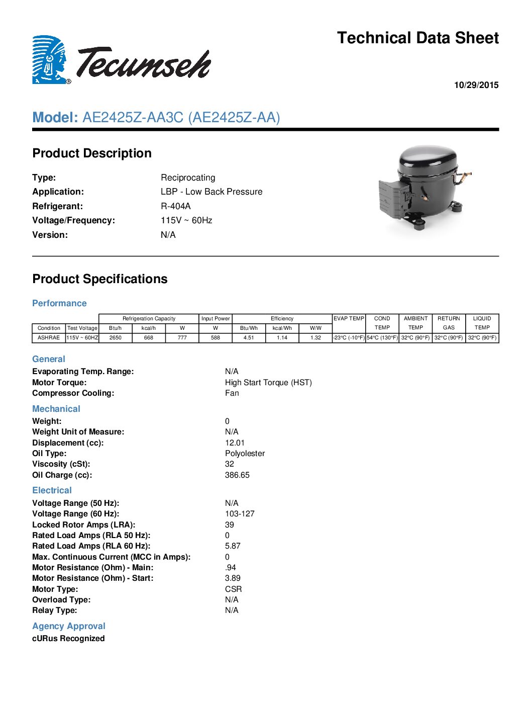 Compresseur TECUMSEH AE2425Z – Image 5