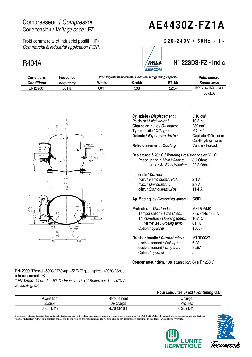 Compresseur TECUMSEH AE4430Z – Image 3