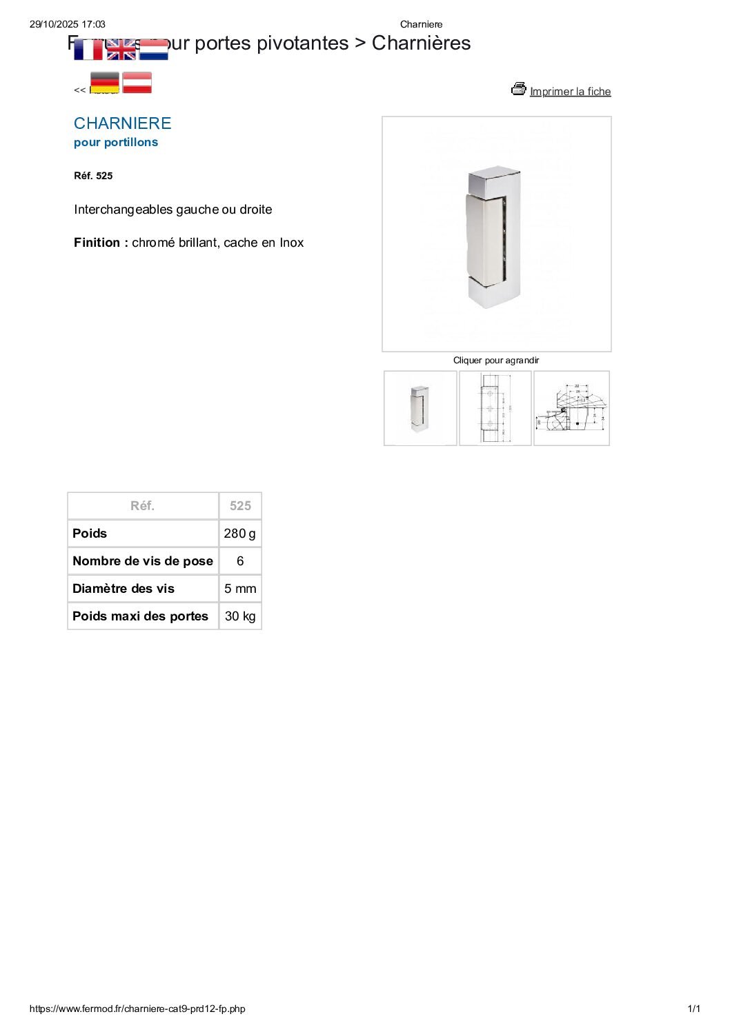 Charnière FERMOD G 425 G 525 – Image 3