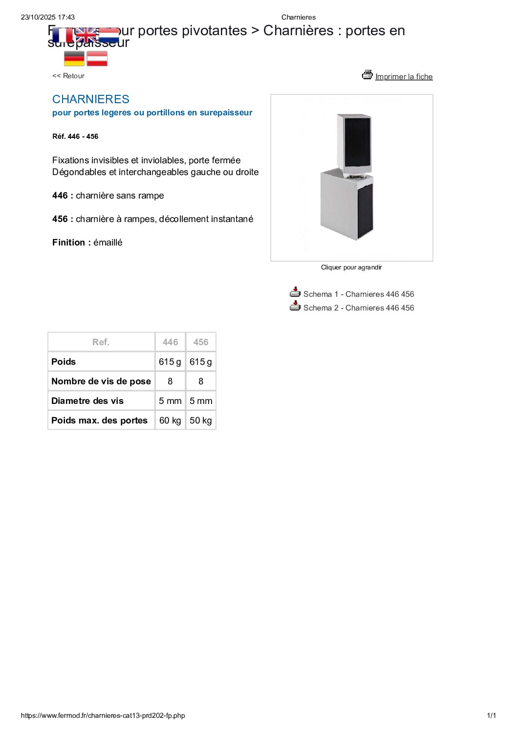 Charnière FERMOD 466 butée à gauche – Image 2